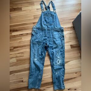 GAP women’s Distressed Blue Denim Overalls